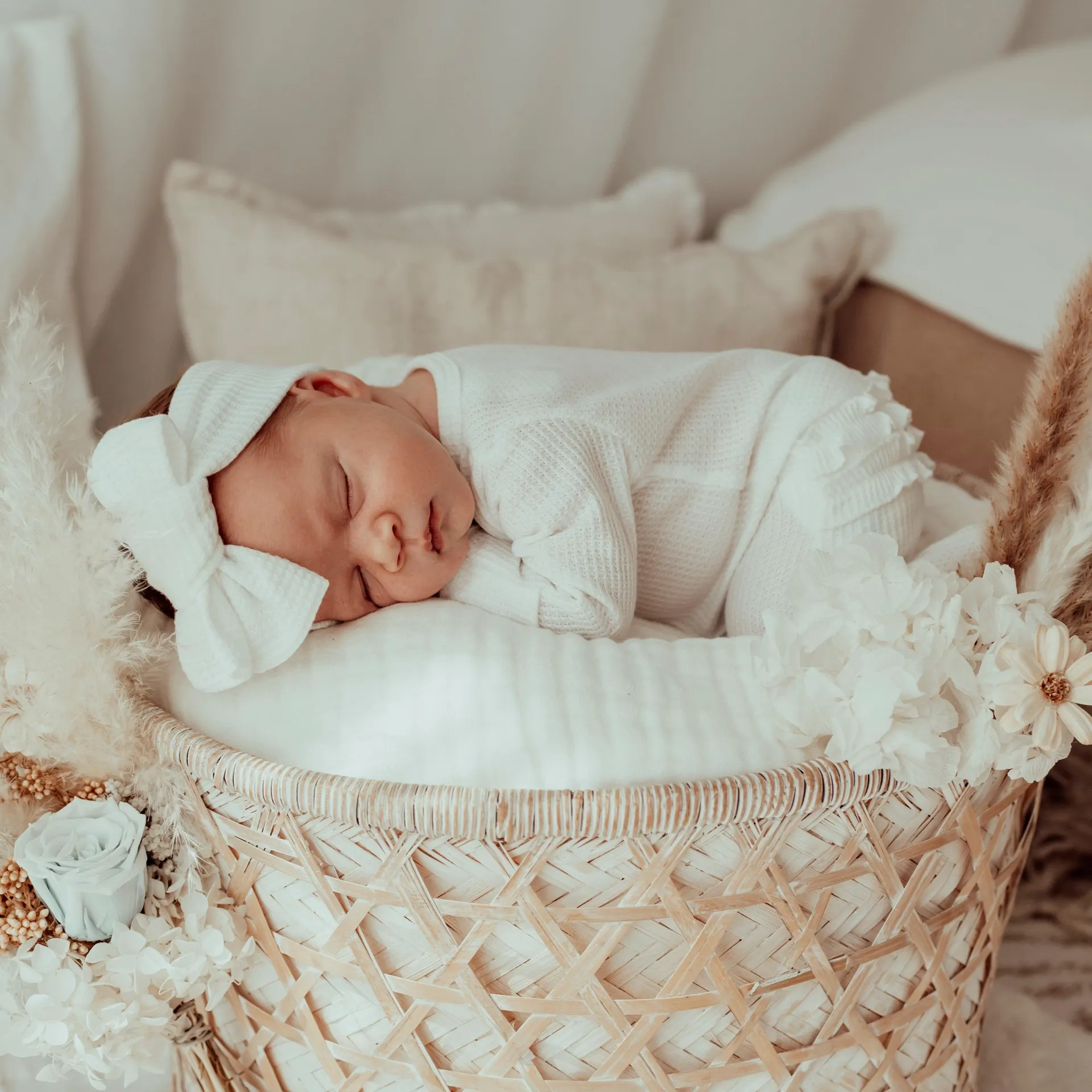 My First Outfit - Waffle Flutter Bum Footed Overalls & Topknot Set - Powder White