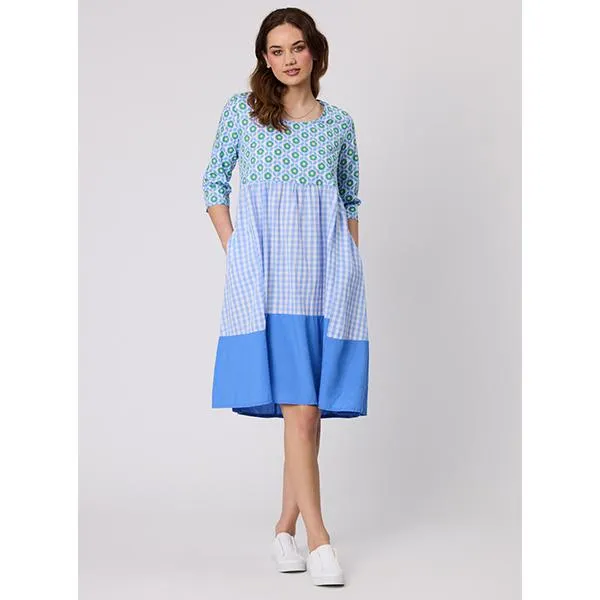 Amalfi Print Check Dress Blue