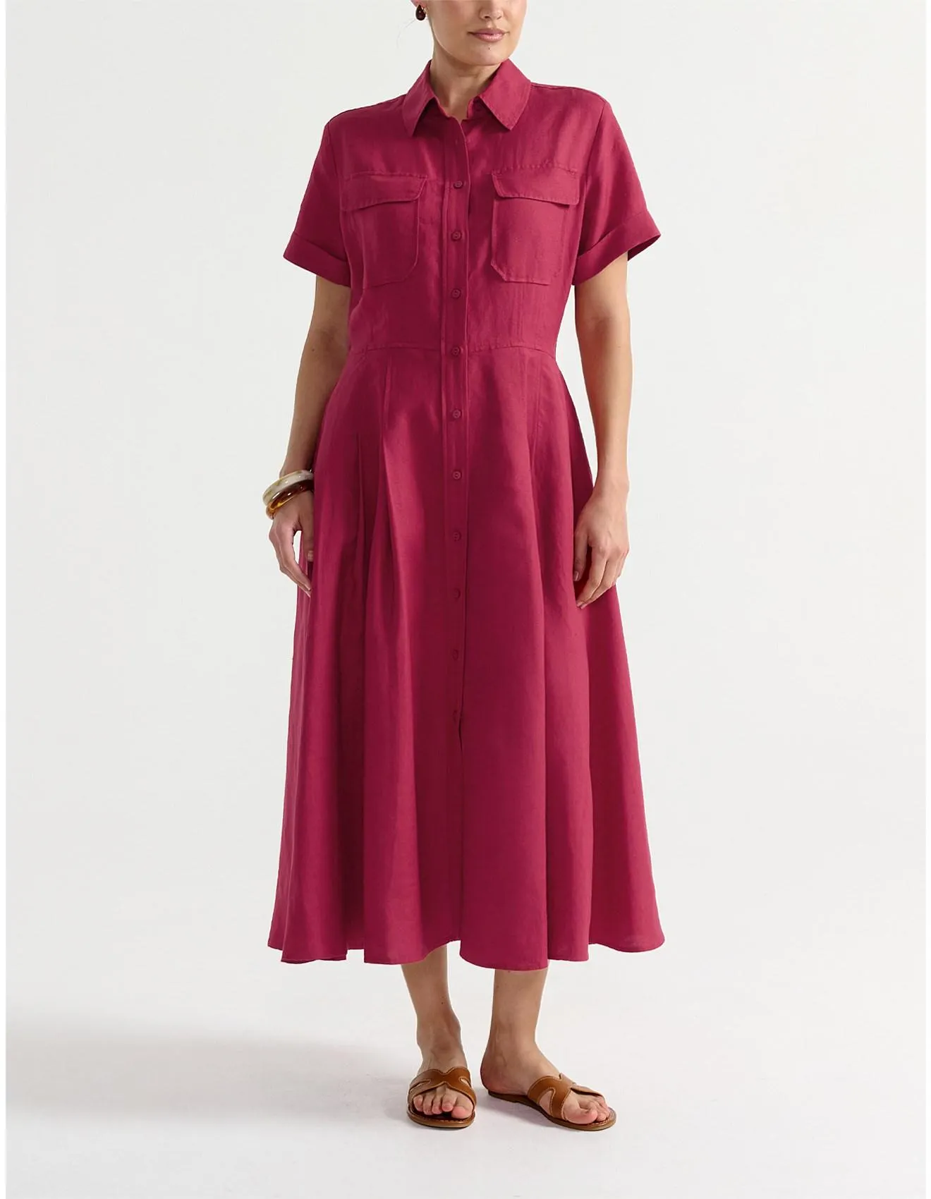 SHORT SLEEVE LINEN SHIRT DRESS
