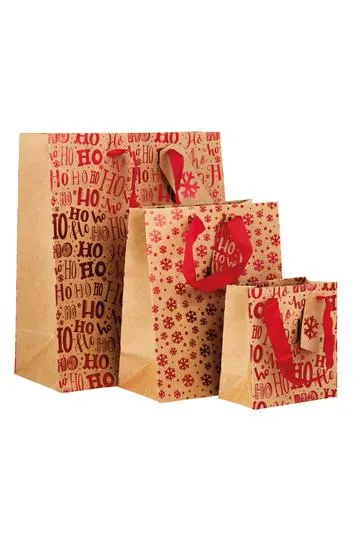 WHSmith Kraft & Red Multi-Size Gift Bags Pack of 3