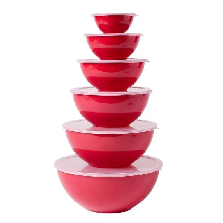 Living & Co Nested Bowls with Lids Red 6 Pack