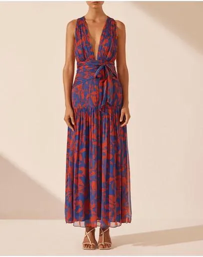 Flore Plunged Tie Back Midi Dress