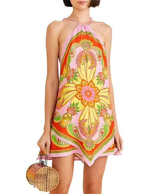 BEACH TOUCANS SCARF MULTI MINI DRESS