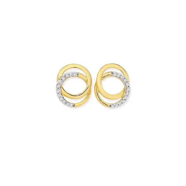 9ct Gold Diamond Interlock Circle Stud Earrings
