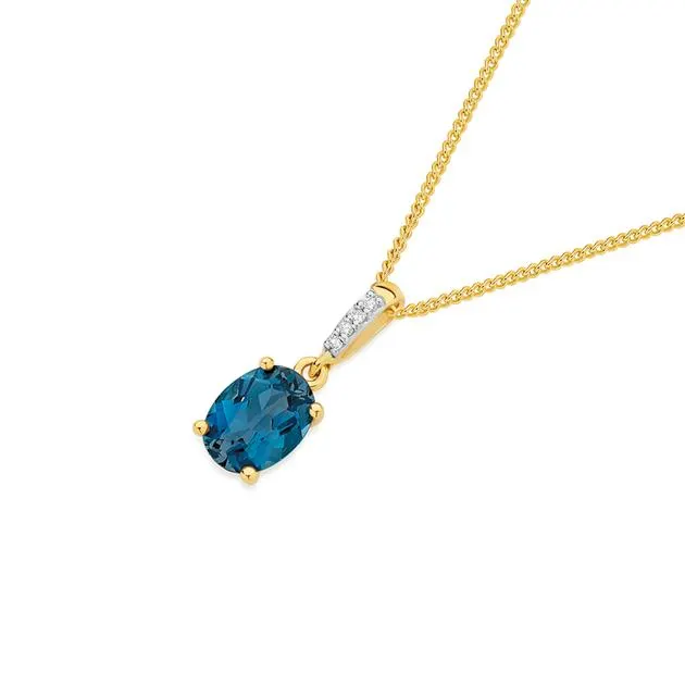 9ct Gold London Blue Topaz & Diamond Pendant