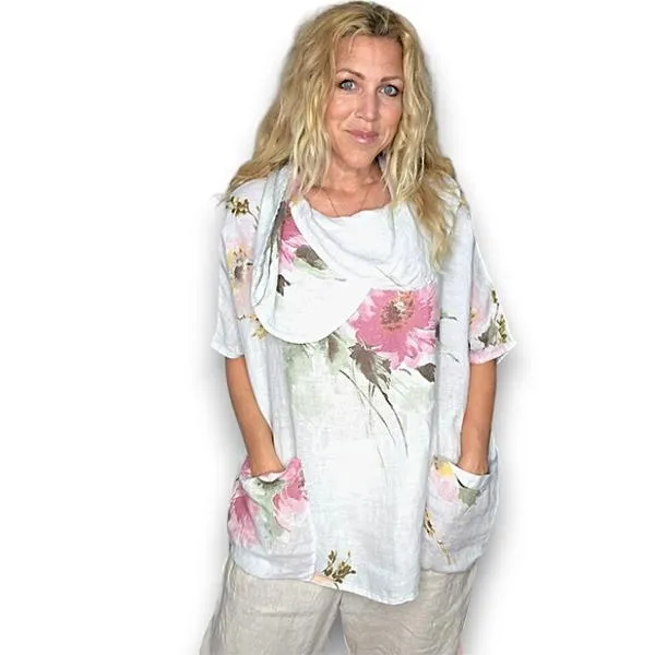 Blossom Split Collar Moku Top White