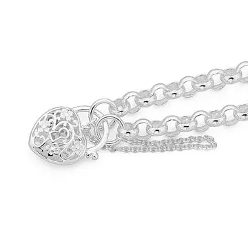 Sterling Silver Filigree Padlock Belcher Bracelet