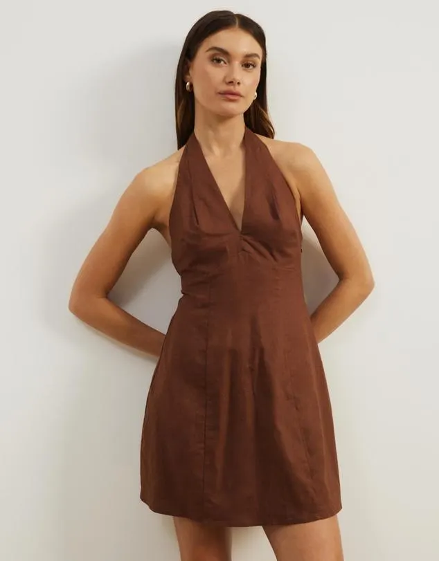 Drew Halter Linen Blend Mini Dress