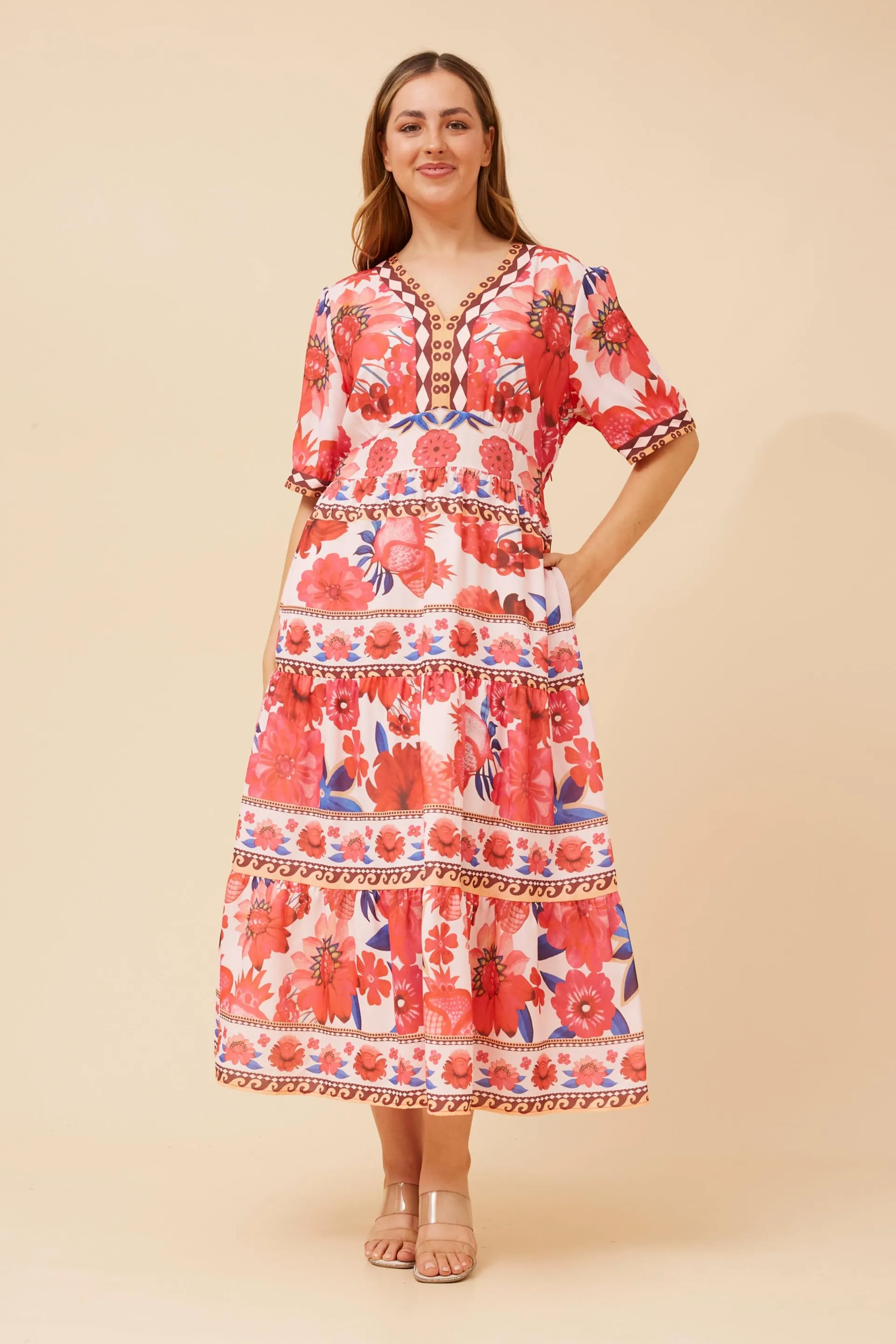RONA FLORAL BORDER PRINT DRESS