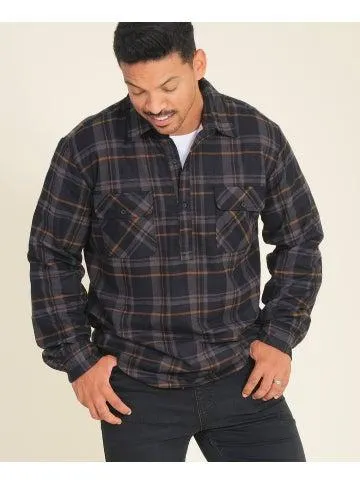 Men's 1/2 Placket Flannel Shirt in Blk/grey/toffee