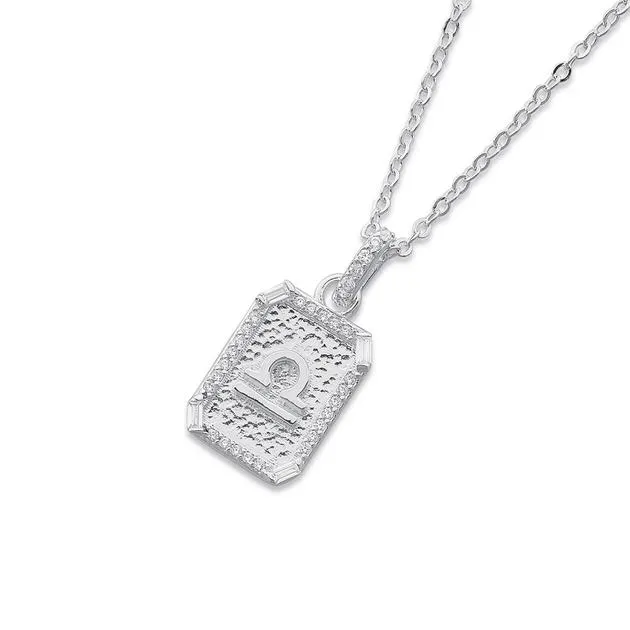 Sterling Silver Cubic Zirconia Libra Pendant with Chain