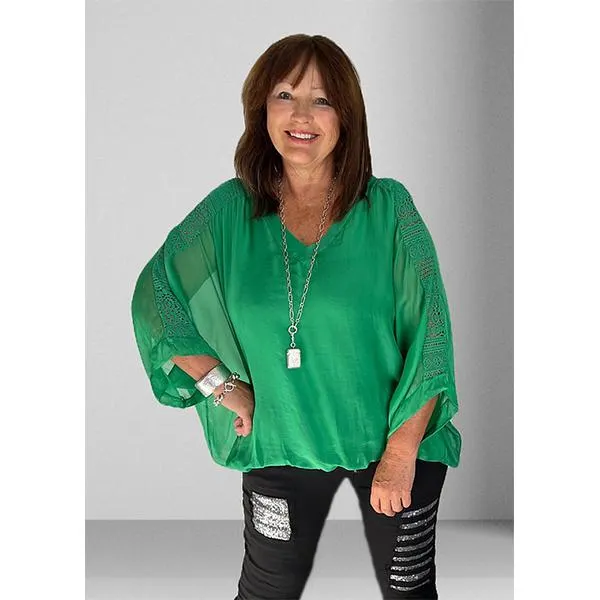 Silk Top With Lace Back Underlay Green