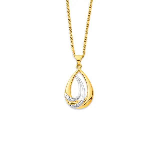 9ct Two Tone Diamond Teardrop Pendant