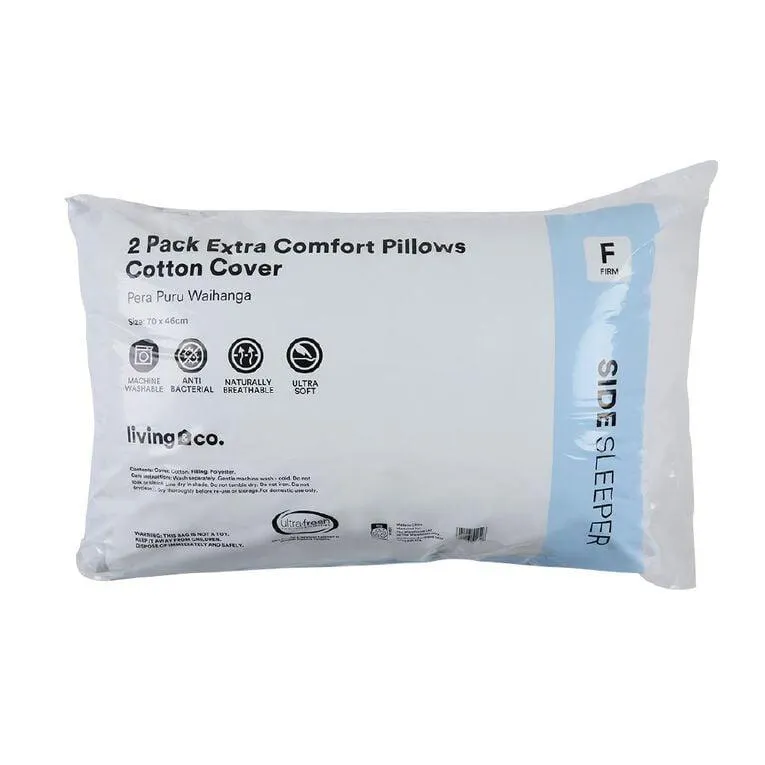 Living & Co Pillow Cotton Cover 2 Pack Firm White 2 Pack