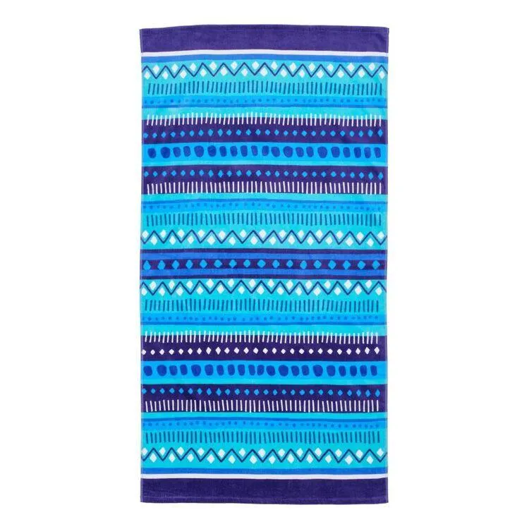 Brampton House Velour Beach Towels Aztec Blue 75 x 150 cm