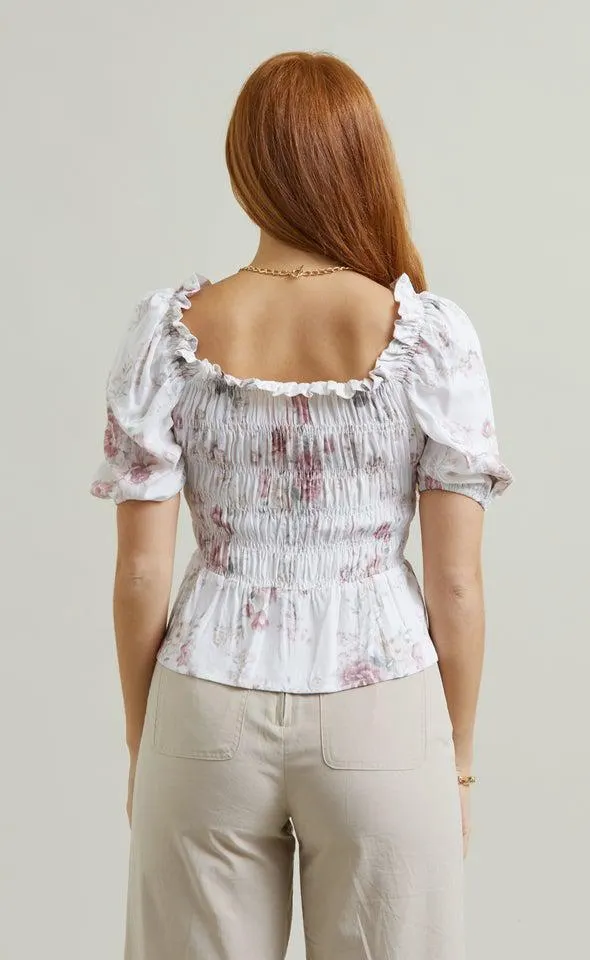 Linen Look Square Neck Shirred Top