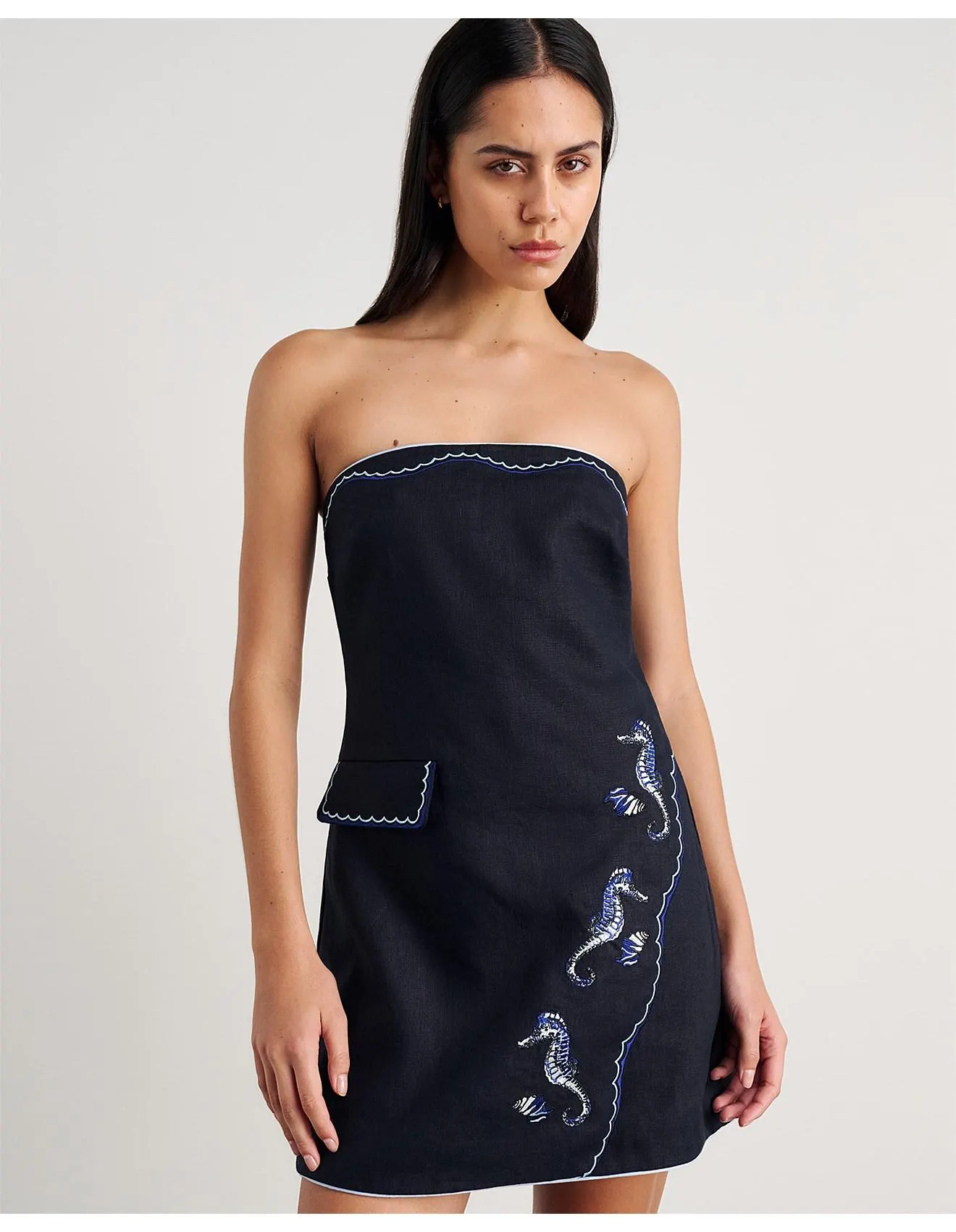 SEAHORSE LINEN BUSTIER DRESS