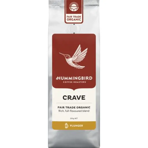 Hummingbird Fair Trade Organic Fresh Coffee Crave Plunger Grind - 200g