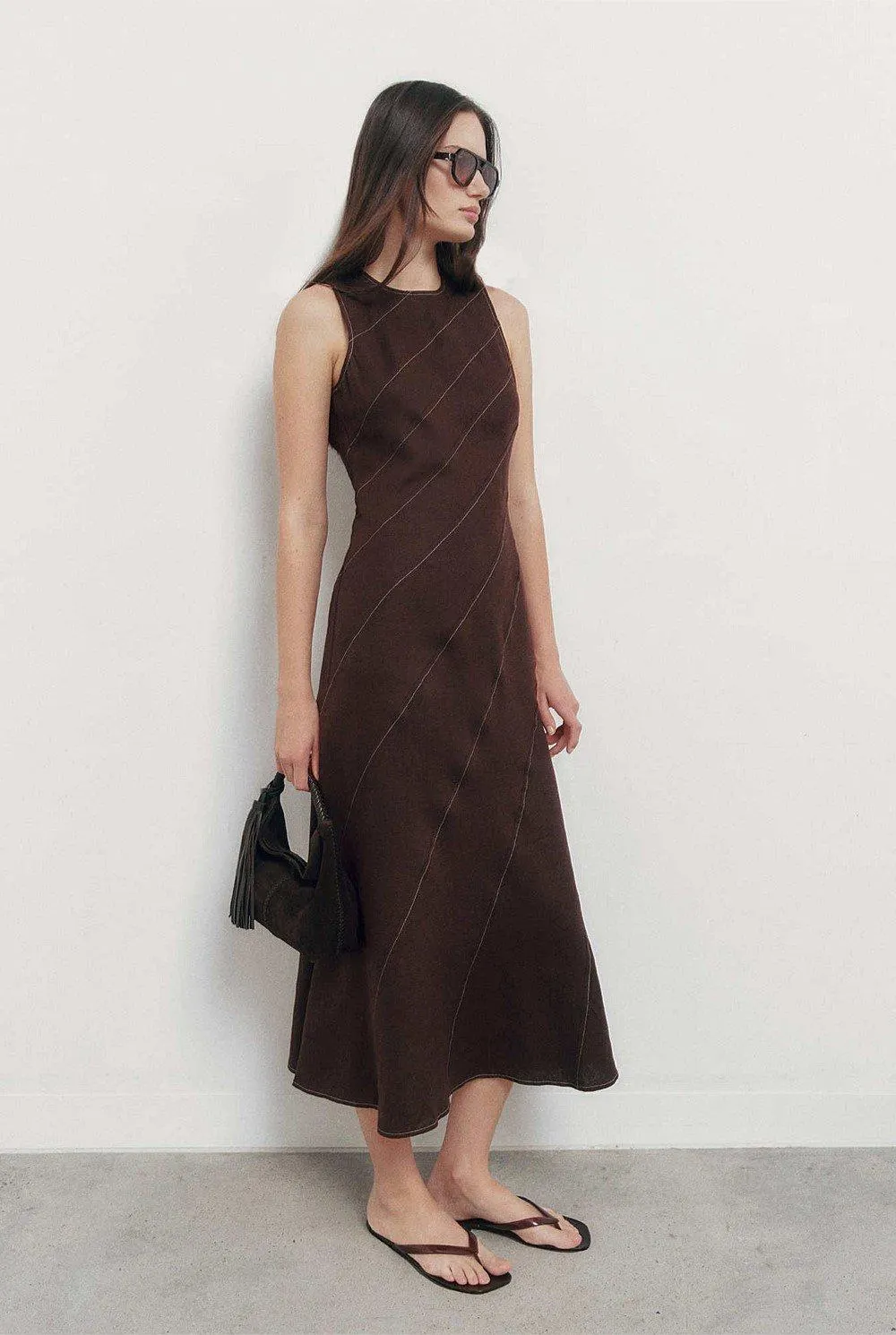 Asymmetric Seam Linen Dress