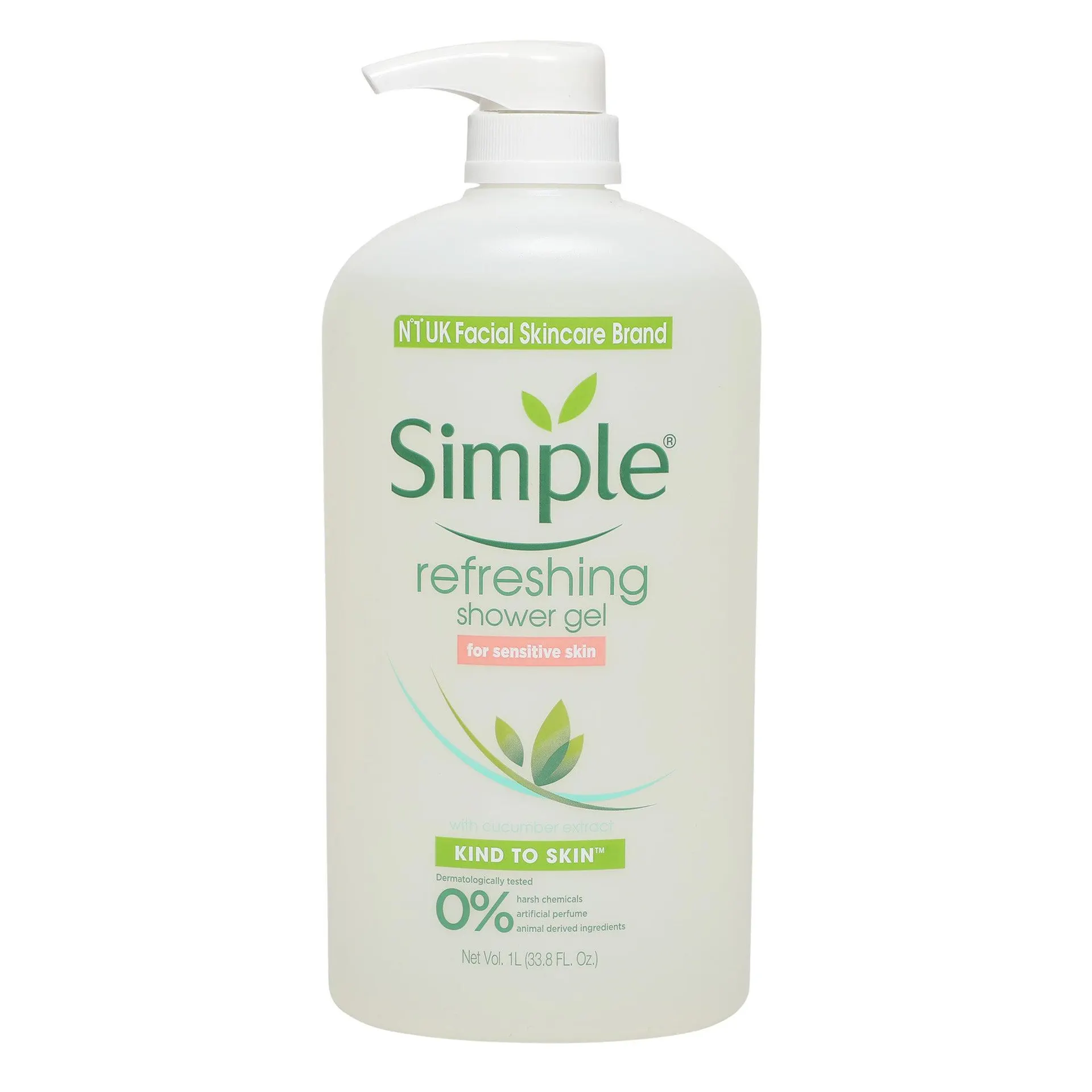Simple Refreshing Shower Gel For Sensitive Skin With Cucumber Extract 1L