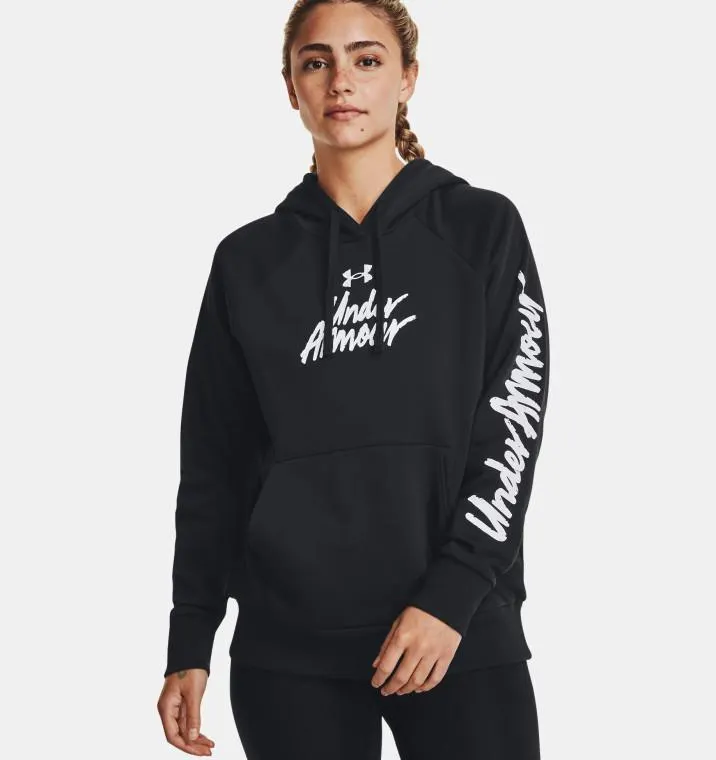 Under Armour® Womens Rival Fleece Graphic Hoodie Black/White