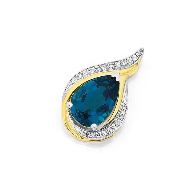 9ct, London Blue Topaz & Diamond Slider Pendant