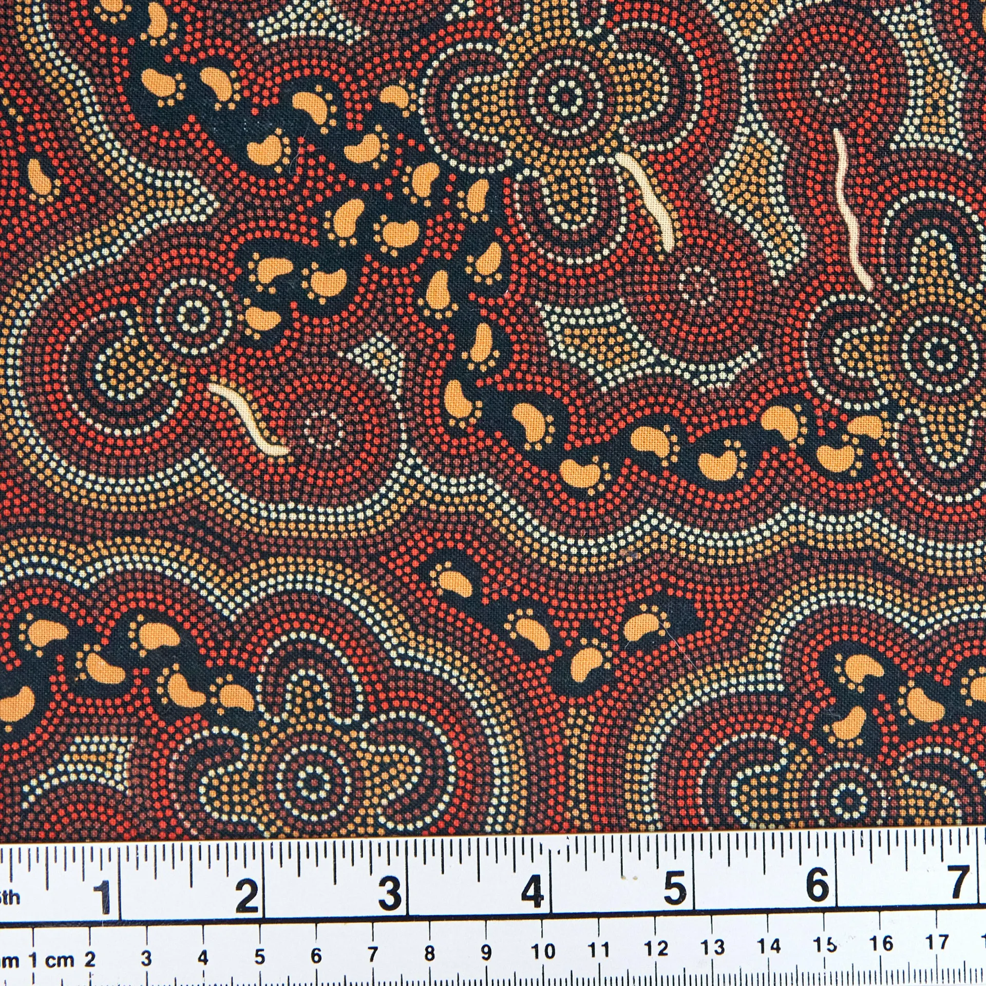 Aboriginal Print Fabric, On Walkabout By Karen Taylor, Ochre -Width 145cm
