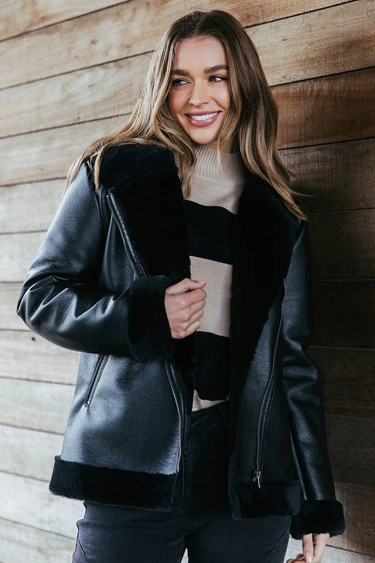 Moto Shearling Jacket | Black