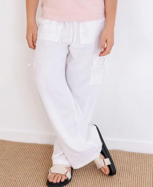 Kids' Linen Blend Wide Leg Bow Pant