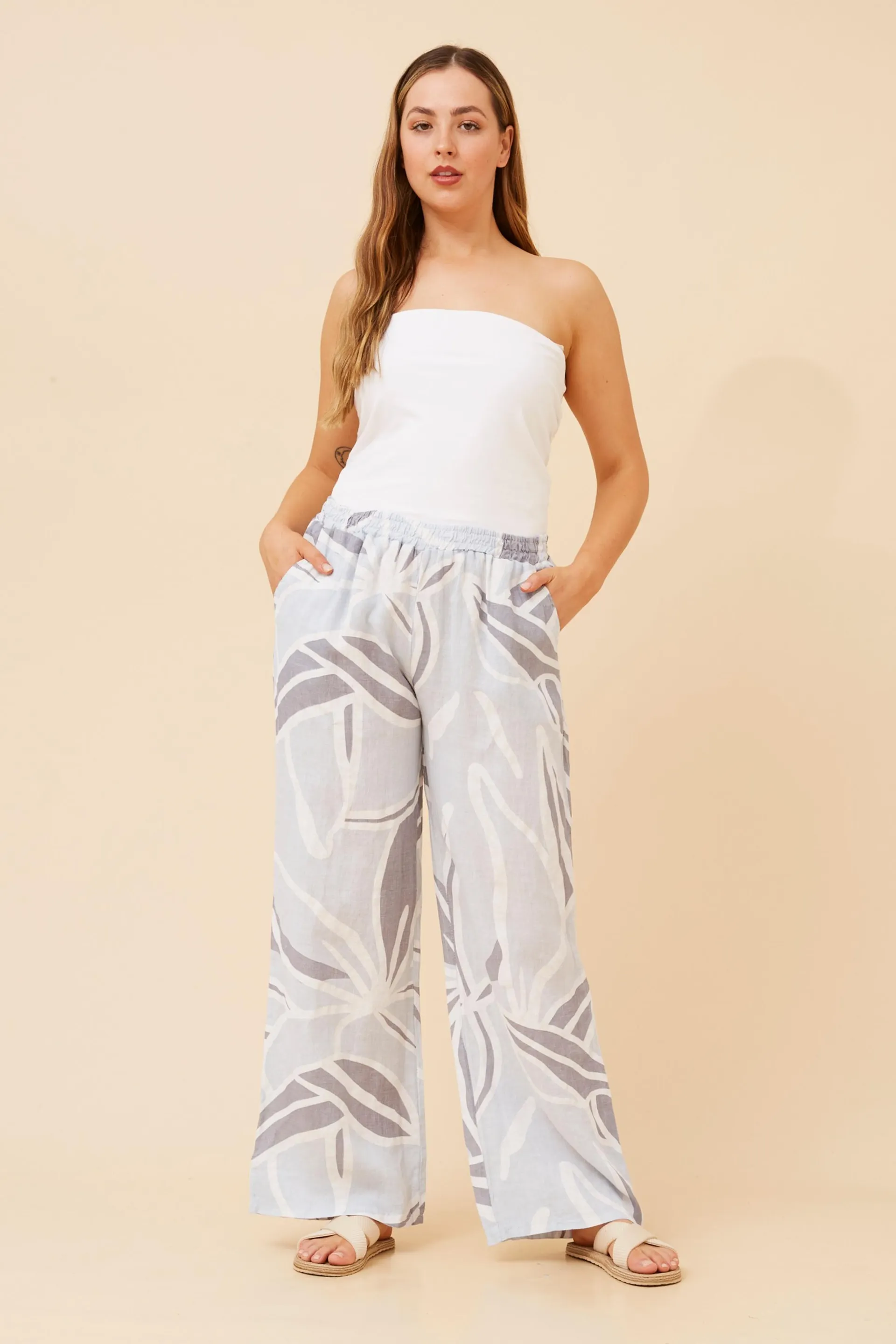 FALLAN ABSTRACT PRINT LINEN PANTS