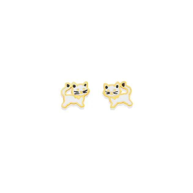 9ct Black & White Enamel Cat Studs