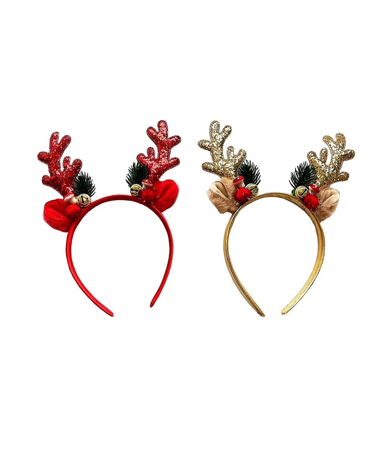 Red / Light Brown Reindeer Glitter Headband With Ears Assorted