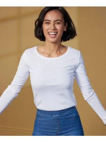 Women's Favourite Long Sleeve Basic Rib Cotton Top in White