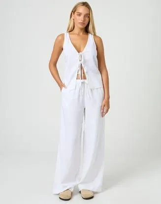 Tie Waist Linen Blend Pant