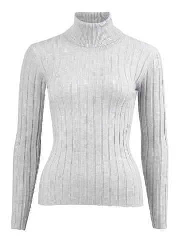 Women's Roll Neck Rib Top in Grey Marle
