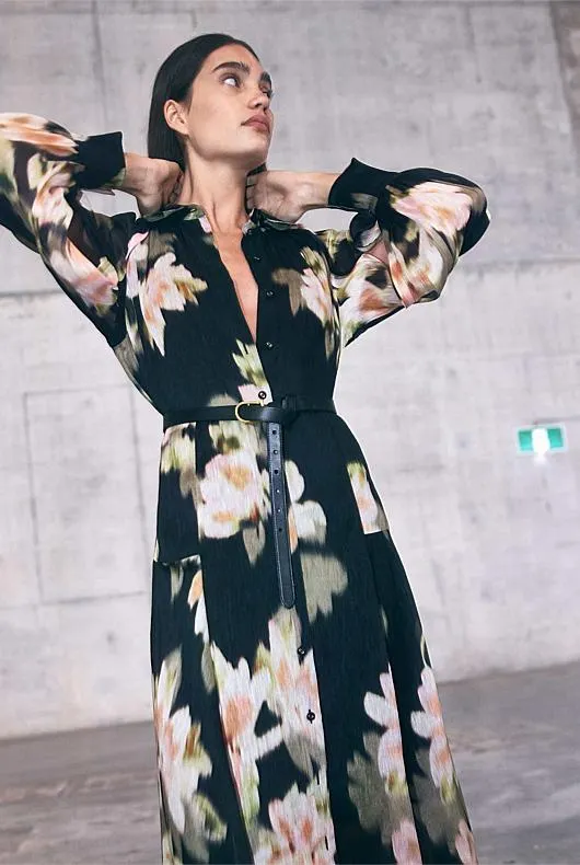 Floral Haze Silk Linen Dress