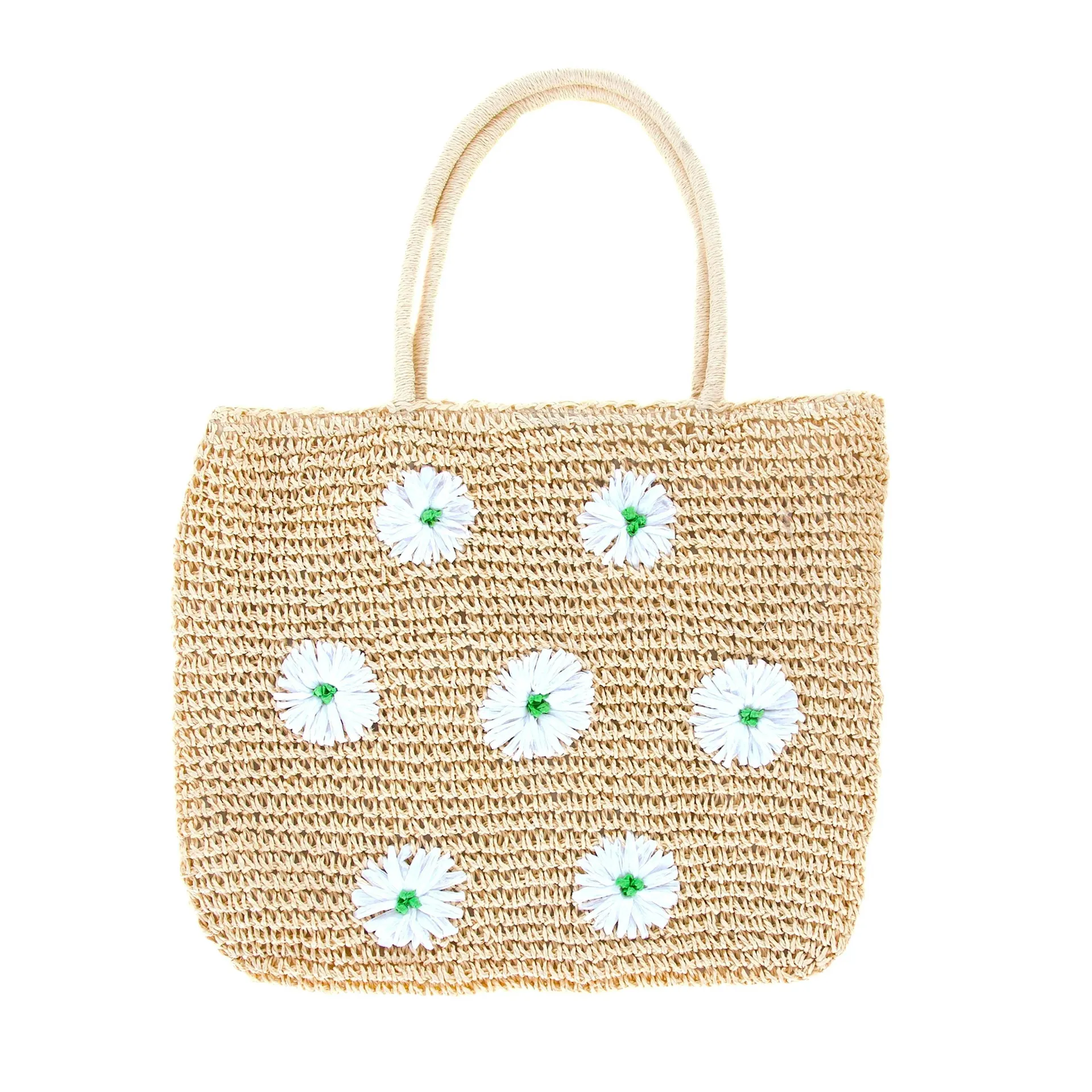 ACORN DAISY STRAW TOTE NATURAL WHITE GREEN