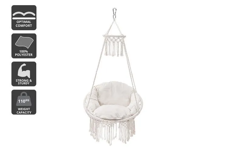 Komodo Fringed Macrame Hammock Chair (Cream)