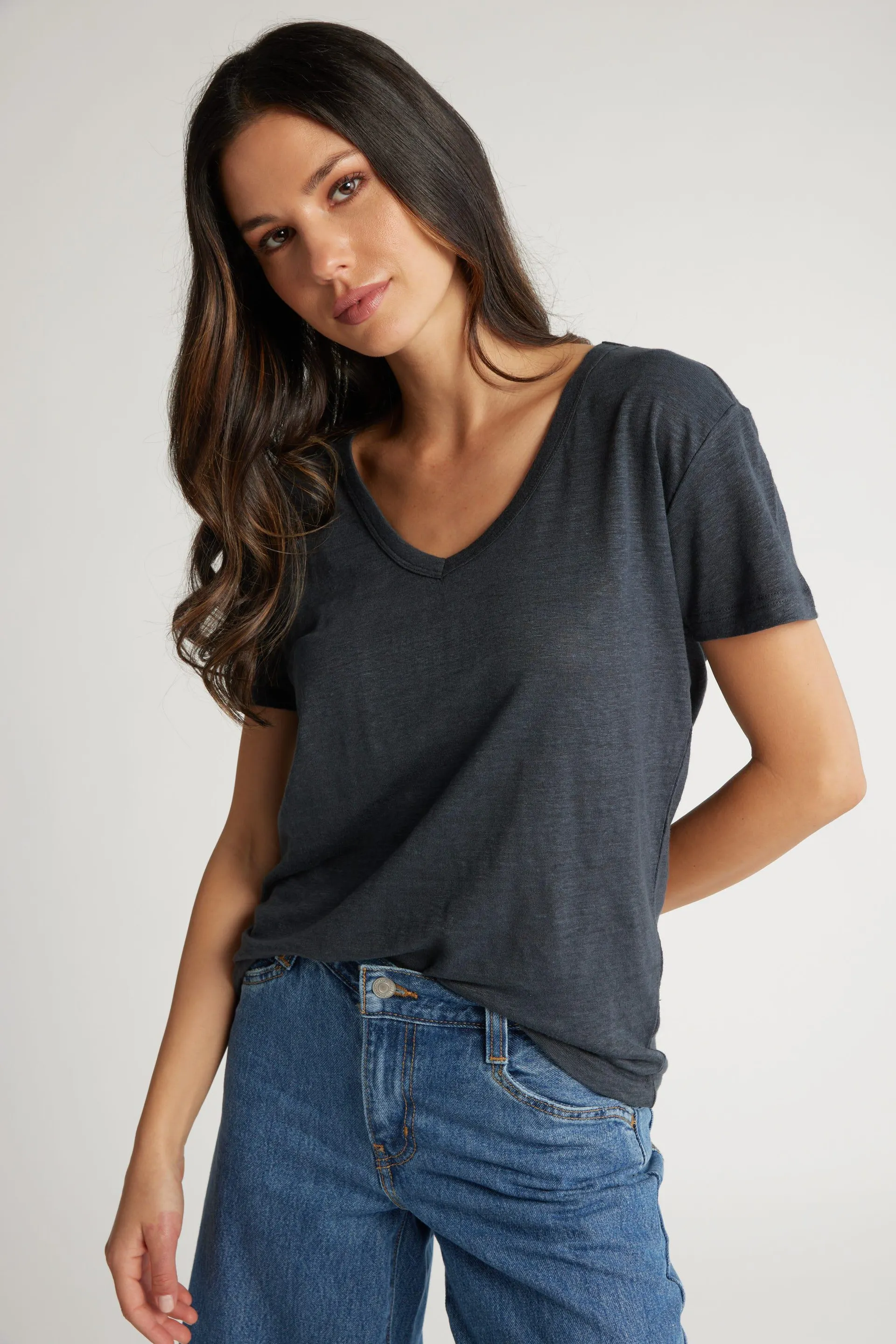 Ember V Neck Linen Tee