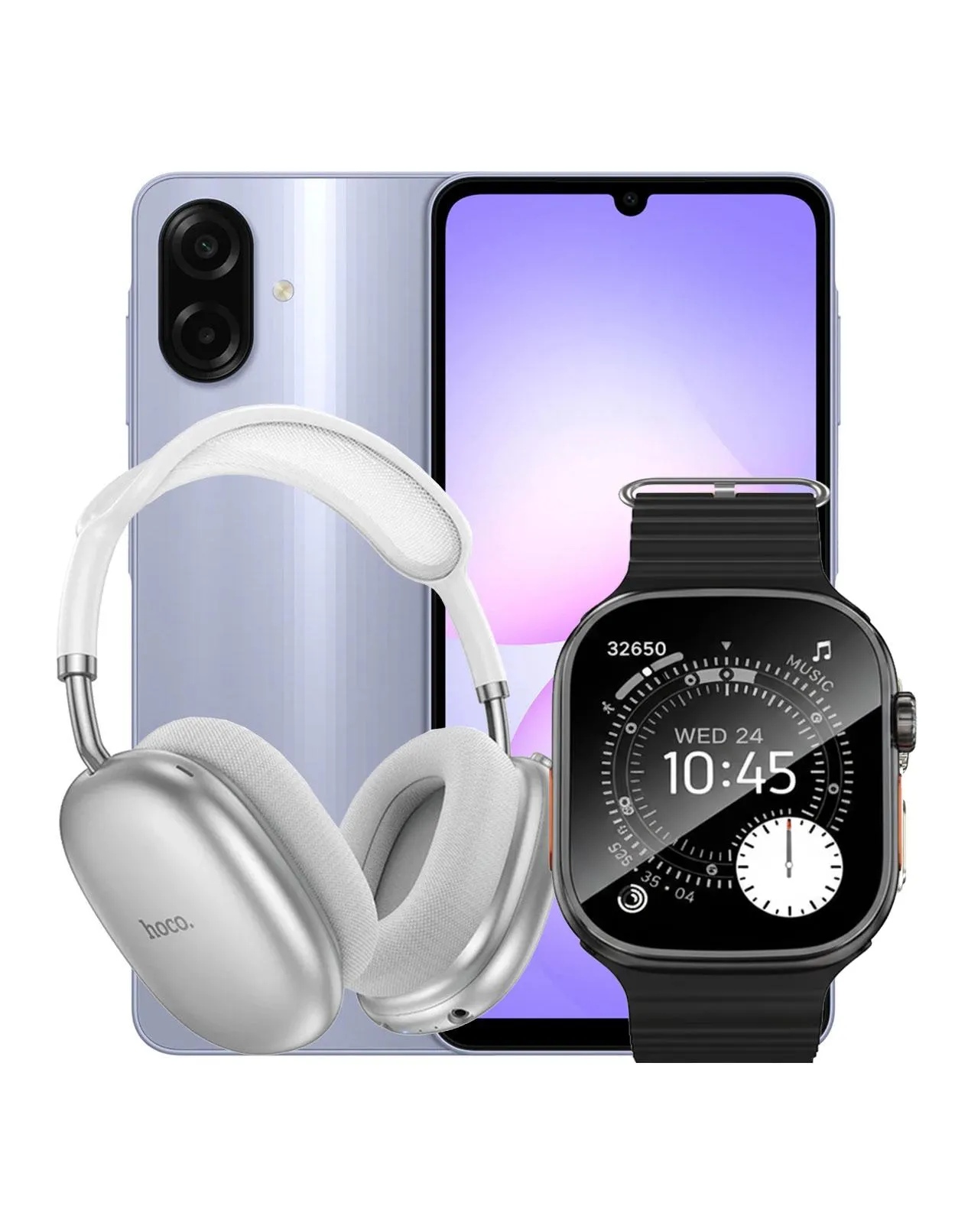 Samsung Galaxy A07 (2025) 4GB 64GB 4G Dual Sim - Light Violet (Brand New) + Smart Watch (Y42 Ultra) + Bluetooth Headset (W55 Plus) (Bundle Deal)