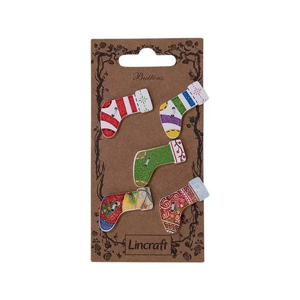 Carded Buttons, Wood Socks- 5pk