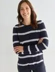 Ella J Stripe Curved Hem Jumper, Navy
