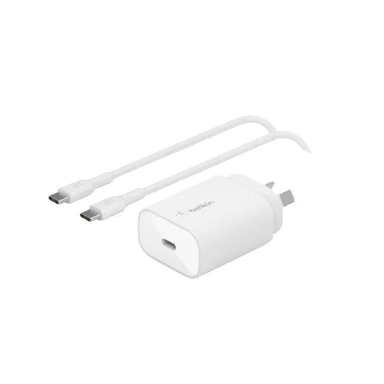 Belkin 25W PPS USB-C PD Wall Charger with 1M USB-C to USB-C PVC cable - White