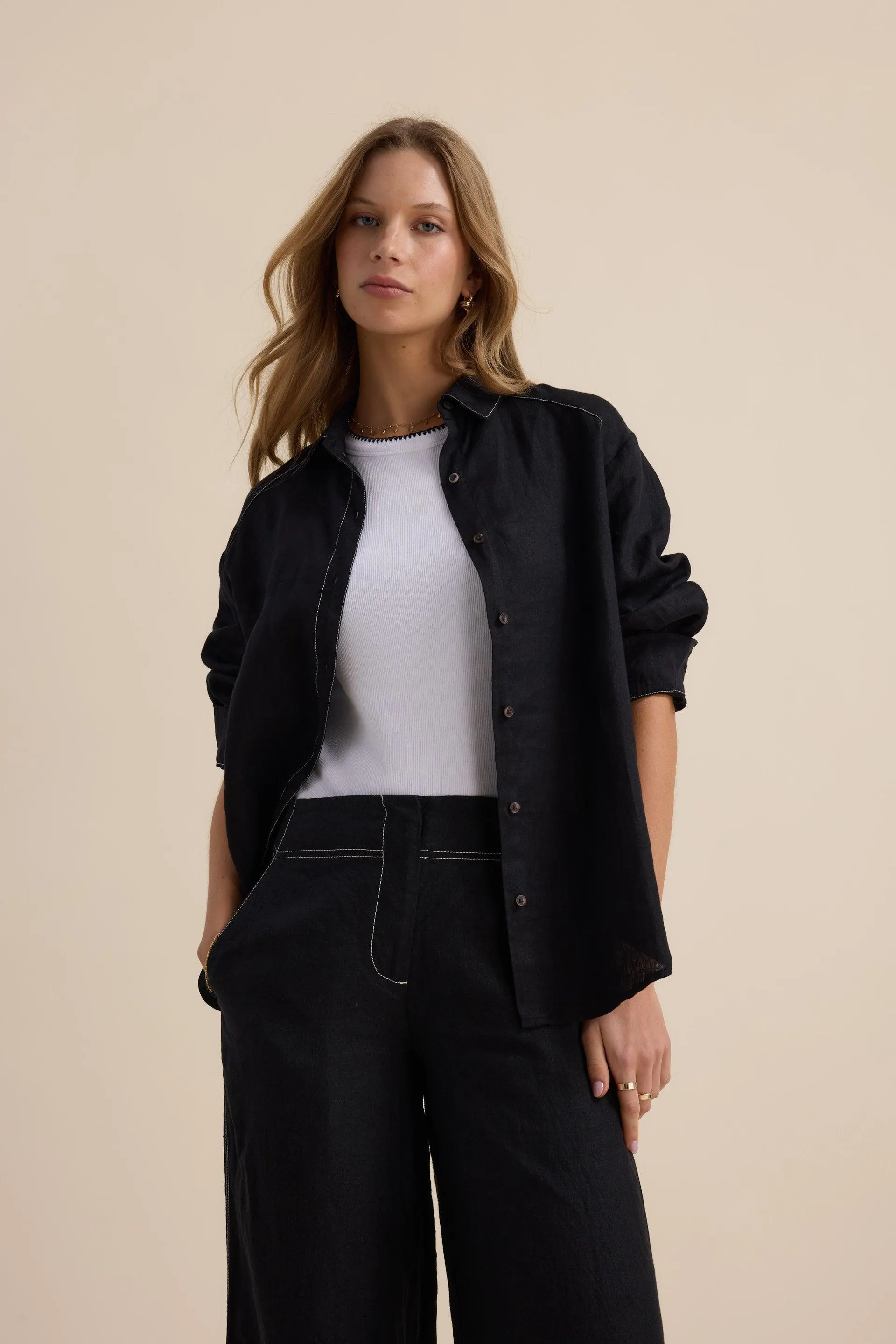The Contrast Stitch Linen Shirt