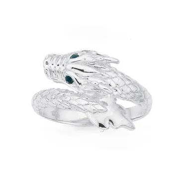 Sterling Silver Cubic Zirconia Dragon Ring Size Q