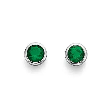 Sterling Silver Green CZ 4mm Round Stud Earrings