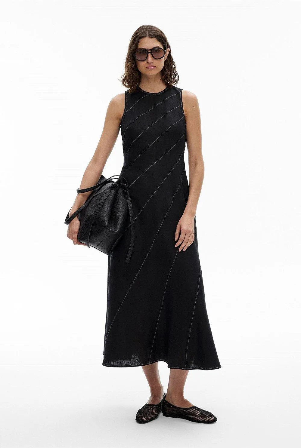 Asymmetric Seam Linen Dress