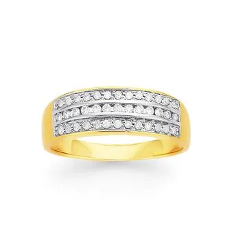 9ct, 3 Row Diamond Ring TDW=.25ct