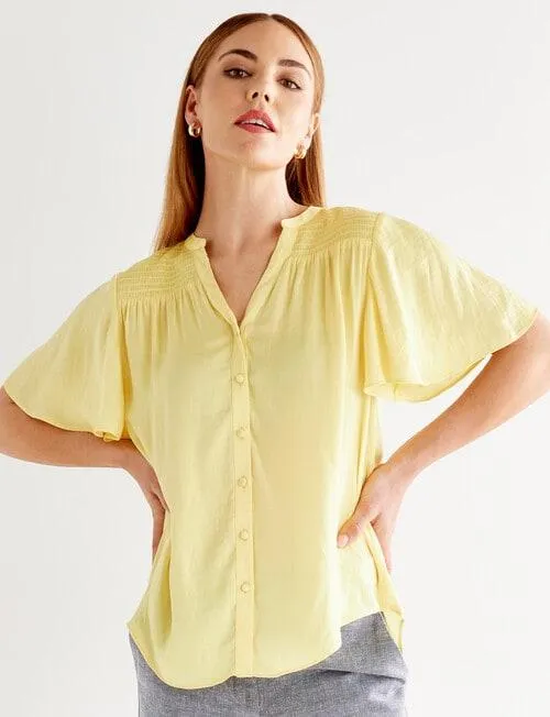 Oliver Black Flutter Sleeve Satin Top, Sun