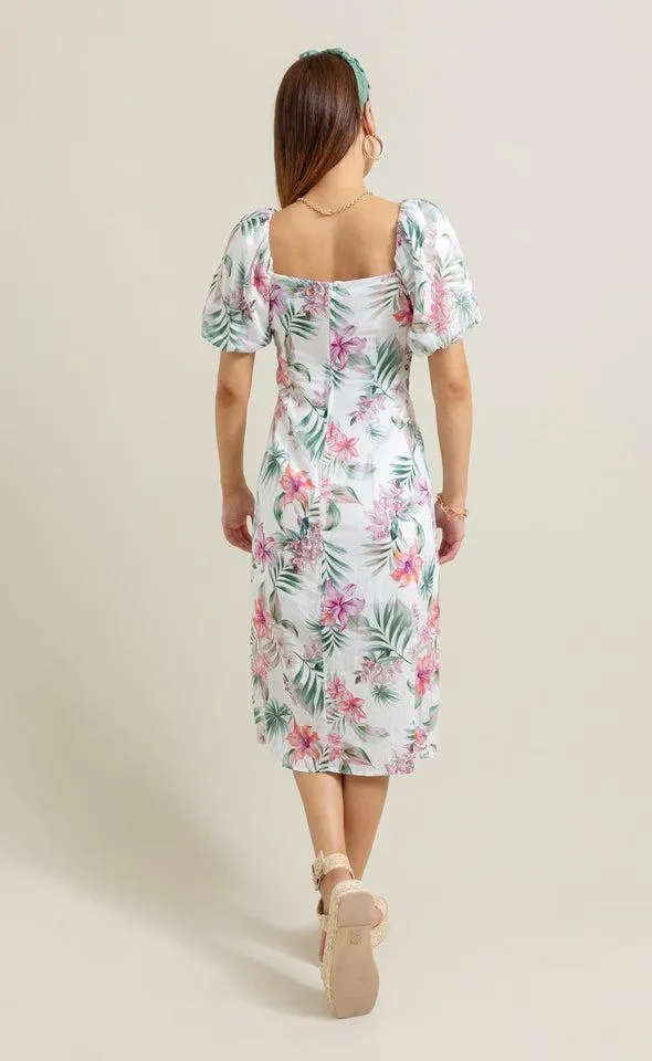 Linen Square Neck Midi Dress